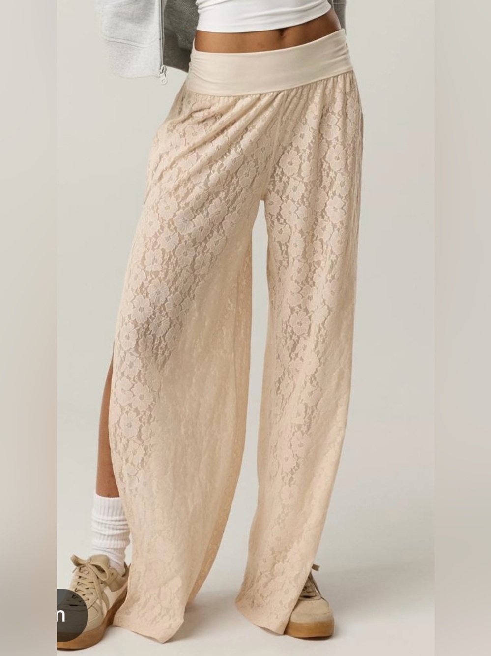 NWT Aerie - XL Long Women's Lace Wide-Leg Pants in Cream